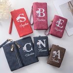 Personalized Pearl Laser Birth Flower PU Leather Folded Wristlet Wallet with Name and Multiple Card Slots Birthday Anniversary Gift for Women