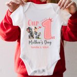 Personalized Cute Elephant 1st Mother's Day 100% Cotton T-shirt Baby Bodysuit with Name Birthday Gift for Baby Mom