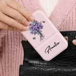 Personalised Watercolor Birth Flower Bouquet Butterfly PU Leather Makeup Mirror with Name Foldable Travel Essential Birthday Gift for Women