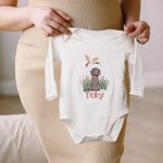Personalised Embroidered Mallard Dog 100% Cotton Baby Bodysuit with Name Baby Shower Birthday Gift for Babies Newborns