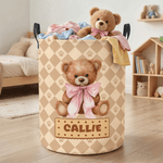 Personalized Cute Teddy Bear Waterproof Laundry Storage Basket with Name and Handle Birthday Housewarming Gift for Boys Girls