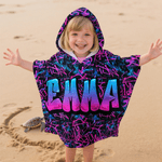 Personalized Graffiti Style Quick Dry Hooded Beach Towel with Name Beach Essentials Summer Vacation Birthday Gift for Kids Graffiti Lovers