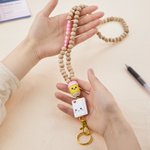 Gepersonaliseerde leuke potlood papier houten kralen badge sleutelkoord ID-kaarthouder met titel en naam terug naar school Waardering verjaardagscadeau voor leraren