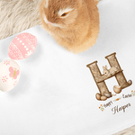 Personalized Cute Bunny Initial Easter Basket Liner with Name Easter Party Favor Eggs Hunting Gift for Kids