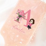 Personalized Birth Flower Bouquet Initial Cartoon Character Long Handle Paddle Brush with Name and Ribbon Birthday Wedding Gift for Women