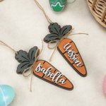 Personalised Carrot-Shaped Wooden Name Tag Basket Decor Easter Gift for Boys Girls
