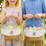 Personalized Cute Bunny Initial Easter Basket Liner with Name Easter Party Favor Eggs Hunting Gift for Kids