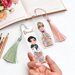 Personalized Cartoon Reading Character Acrylic Bookmark with Name and Tassel Reading Supplies Birthday Gift for Bookworm Friend Family