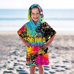 Personalisierte bunte Graffiti-Stil schnell trocknen Hooded Strandtuch mit Farbverlauf Regenbogen Name Reise Verwendung Sommer Urlaub Geburtstag Geschenk für Kinder