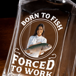 Personalized Born to Fish Photo Whiskey Hexagonal Decanter with Father's Day Birthday Gift for Husband Fishing Lovers