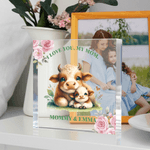 Personalized First Mother's Day Animal Pattern Square Acrylic Plaque with Name Year and Text Mother's Day Gift for Mom Grandma