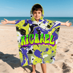 Personalized Graffiti Style Quick Dry Hooded Beach Towel with Name Beach Essentials Summer Vacation Birthday Gift for Kids Graffiti Lovers