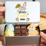 Personalized Leopard Print Easter Bunny Ears Food Grade Metal Biscuit Tin with Name Easter Day Gift for Kids Family Friends