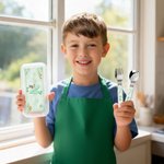 Personalized Cute Cartoon Baking Character Fork Spoon Knife 3 Pcs Cutlery Set with Name and Case Back to School Birthday Gift for Boys Girls