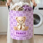 Personalized Cute Teddy Bear Waterproof Laundry Storage Basket with Name and Handle Birthday Housewarming Gift for Boys Girls