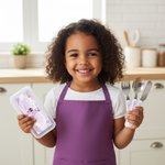 Personalized Cute Cartoon Baking Character Fork Spoon Knife 3 Pcs Cutlery Set with Name and Case Back to School Birthday Gift for Boys Girls