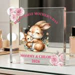 Personalized First Mother's Day Animal Pattern Square Acrylic Plaque with Name Year and Text Mother's Day Gift for Mom Grandma