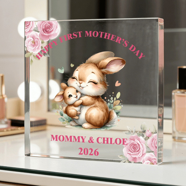 Personalized First Mother's Day Animal Pattern Square Acrylic Plaque with Name Year and Text Mother's Day Gift for Mom Grandma