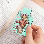 Personalised Cute Heart Highland Cow Magnetic Bookmark Clip with Name Daily Use Reading Accessory Birthday Gift for Kid Bookworms