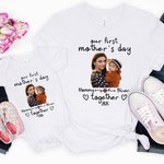 Personalizzato per la nostra prima festa della mamma 100% cotone Baby Onesie T-shirt Set di abbigliamento abbinato con foto e nome Regalo per neonato Nuova Mamma