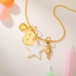 Personalized Star Heart Seahorse Ballerina Pendant Bead Chain Necklace with Birthstone Number and Engraved Name Birthday Gift for Girls Kids
