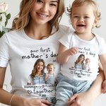 Personalizzato per la nostra prima festa della mamma 100% cotone Baby Onesie T-shirt Set di abbigliamento abbinato con foto e nome Regalo per neonato Nuova Mamma
