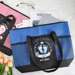 Personalized Cute Pink Blue Baby Footprint Tote Bag with Name and Year Baby Shower Birthday Gift for Baby New Mom
