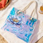Personalized Birth Flower Neon Laser Clear Tote Bag with Name Birthday Mother's Day Gift for Women