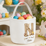 Personalized Cute Bunny Chick Easter Basket with Name and Initial Eggs Hunting Party Favor Happy Easter Gift for Kids