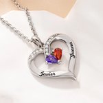 Collar personalizado de plata de ley con colgante en forma de corazón dos piedras de nacimiento y nombres grabados regalo de San Valentín para mujer