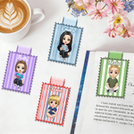 Personalized Cute Cartoon Character Striped Magnetic Bookmark Clip with Name Daily Use Book Club Birthday Gift for Bookworm Book Lover