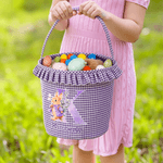 Personalized Cute Easter Bunny Plaid Easter Basket with Name and Ruffles Eggs Hunting Party Easter Gift for Kids