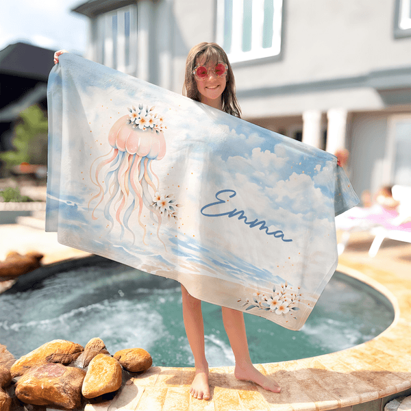 Personalized Marine Animal Quick Dry Oversized Microfiber Beach Towel with Name Beach Party Holiday Gift for Family Friends