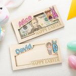 Porte-monnaie en bois à pince personnalisé avec nom et initiale Utilisation quotidienne Cadeau de Pâques pour les enfants