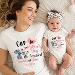Personalised Our First Mother's Day Together Cute Animal 100% Cotton Baby Bodysuit Adult T-shirt with Name Birthday Gift for Baby Newborn Mom