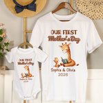Personalized Our First Mother's Day Cute Animal 100% Cotton Baby Bodysuit Mom T-shirt with Name and Year Baby Shower Gift for Baby Mom