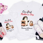 Personalisierte niedliche Pinguine Design 100% Baumwolle weiches Baby Bodysuit Erwachsene T-Shirt mit Namen und Jahr unsere erste Muttertag Geschenk für Baby Neugeborenen Mama