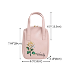 Personalized Birth Flower PU Leather Handheld Makeup Bag with Name Birthday Anniversary Gift for Women