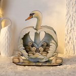 Personlig svanfamilj LED-ljus träprydnad med text och datum Heminredning Mors dag jul Födelsedagspresent till mamma