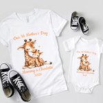 Personalized Cute  Animal Design Our First Mother's Day 100% Cotton Baby Bodysuit Adult T-shirt with Name Mother's Day Birthday Gift for Babies Moms