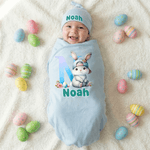 Personalizzato carino coniglietto di Pasqua 100% cotone Baby Romper Hat Blanket Outfit con confezione regalo e nome regalo di compleanno di Pasqua per il neonato