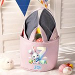 Personalisierter Streifen Osterkorb im Hasenohren-Design mit süßem Häschen Namen und Initiale Osternest Eiersuche Party Ostern Geschenk für Kinder