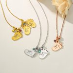 Collier de pied de bébé gravé 1-3 avec annonce de naissance et pierre d'anniversaire Cadeau de douche de bébé pour enfant et nouvelle maman