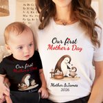 Personalisierte niedliche Pinguine Design 100% Baumwolle weiches Baby Bodysuit Erwachsene T-Shirt mit Namen und Jahr unsere erste Muttertag Geschenk für Baby Neugeborenen Mama