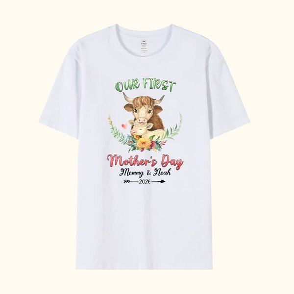 T-shirt Personnalisé avec Texte et Motif Animal Thème Our First Mother's Day Cadeau Fête des Mères Anniversaire pour Nouvelle Maman