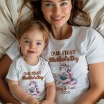 Personalized Our First Mother's Day Cute Animal 100% Cotton Baby Bodysuit Mom T-shirt with Name and Year Baby Shower Gift for Baby Mom