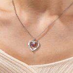 Collar personalizado de plata de ley con colgante en forma de corazón dos piedras de nacimiento y nombres grabados regalo de San Valentín para mujer