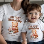 Personalized Our First Mother's Day Cute Animal 100% Cotton Baby Bodysuit Mom T-shirt with Name and Year Baby Shower Gift for Baby Mom