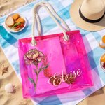 Personalized Birth Flower Neon Laser Clear Tote Bag with Name Birthday Mother's Day Gift for Women