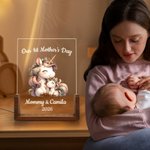 Personalized Parent-Child Animal Name LED Night Light with Wooden Base Our 1st Mother's Day Room Decor Birthday Gift for Mom Kids